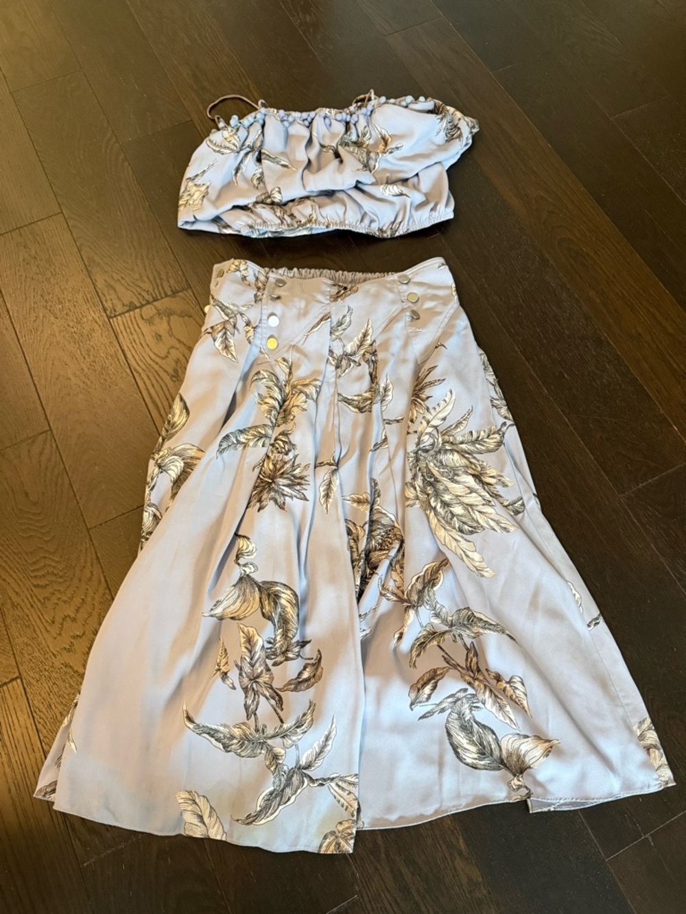 Tularosa Pale Purple Maxi Skirt with Leaf Print